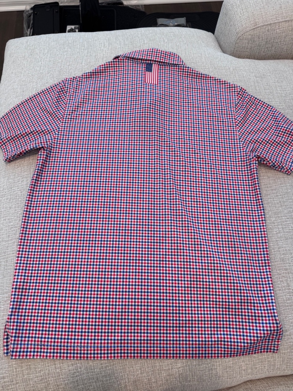 RHOBACK  Mens Patriot Performace Golf Polo American Flag Gingham Plaid M - Picture 9 of 11